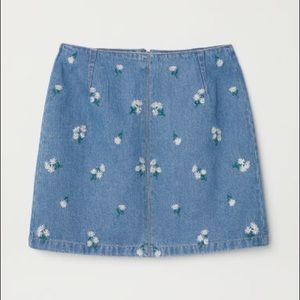 H&M denim skirt with floral embroidery